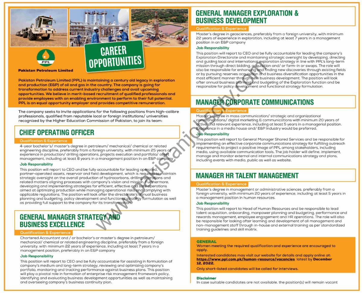 Pakistan Petroleum Ltd PPL Jobs 27 November 2022 Dawn 1