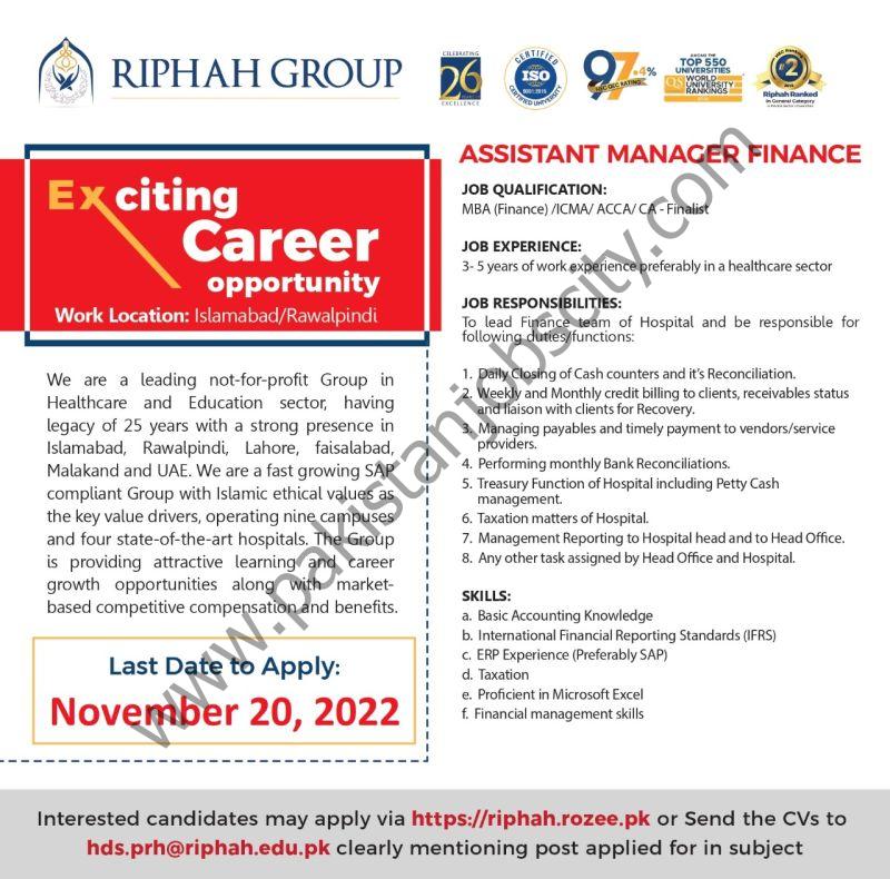 Riphah Group Jobs Assistant Manager Finance 1
