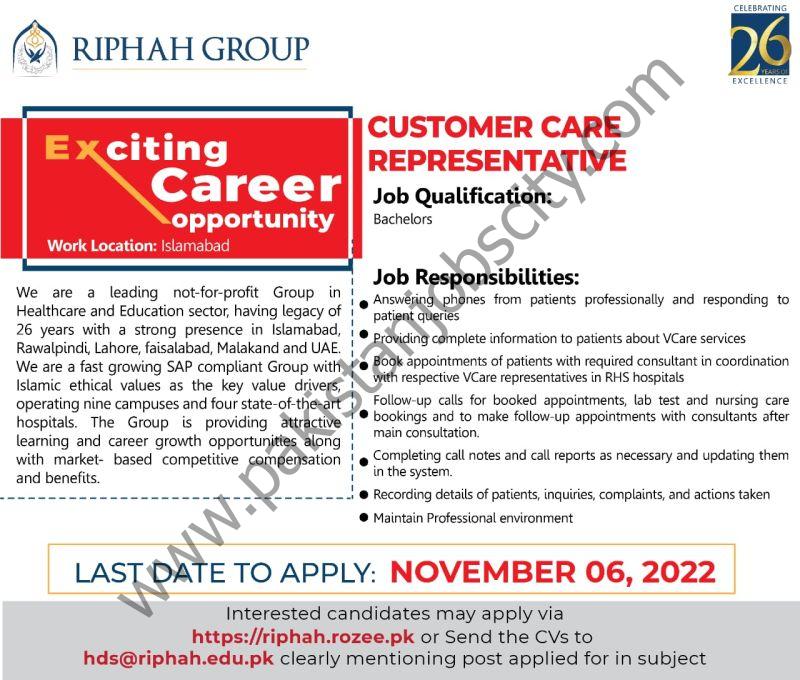 Riphah Group Jobs Customer Care Representative 1