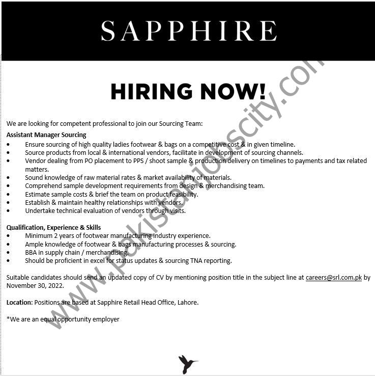 Sapphire Retail Limited SRL Jobs Assistant Manager Sourcing 1