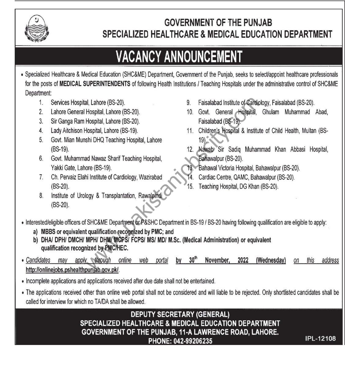 Specialized Healthcare & Medical Education Dept Jobs 20 November 2022 Express Tribune 01