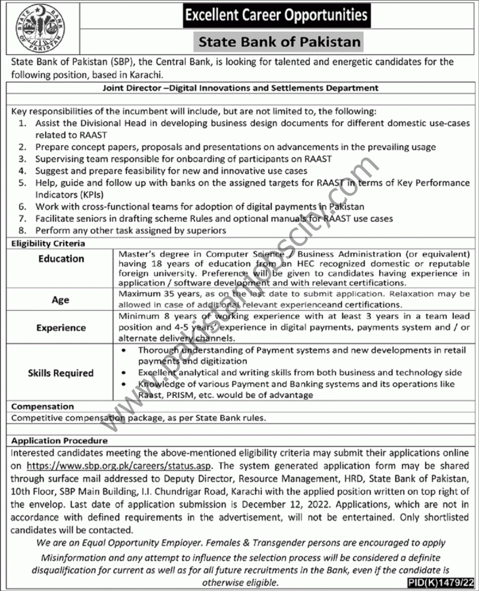 State Bank of Pakistan SBP Jobs 27 November 2022 Nawaiwaqt 1