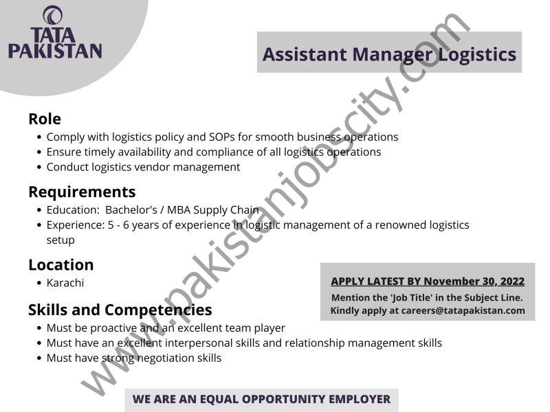 Tata Pakistan Jobs Assistant Manager Logistics 1