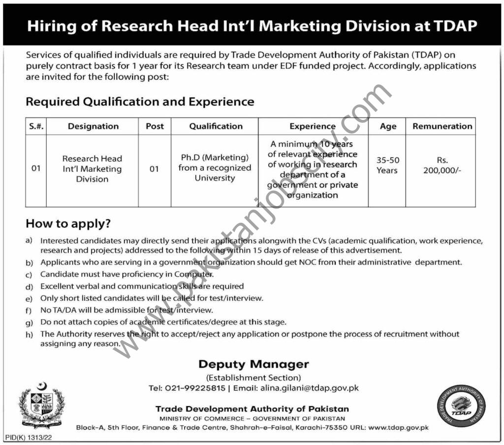 Trade Development Authority of Pakistan TDAP Jobs 13 November 2022 Dawn 1