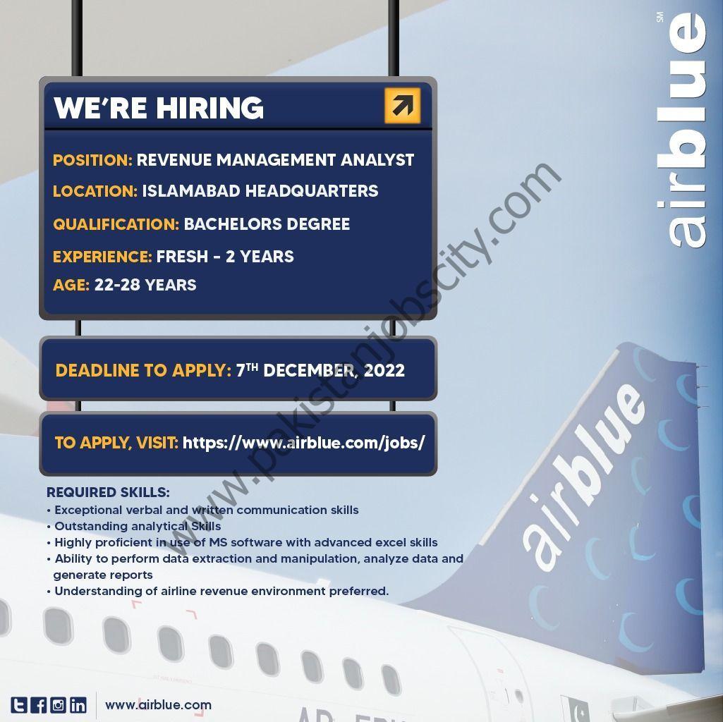 AirBlue Pakistan Jobs Revenue Management Analyst 1