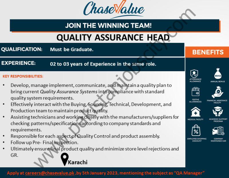 Chase Value Jobs Quality Assurance Head  1