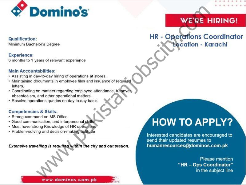 Domino's Pizza Pakistan Jobs HR Operations Coordinator 1