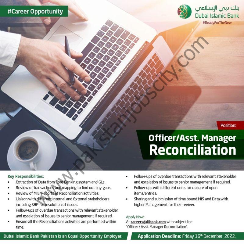 Dubai Islamic Bank Pakistan DIBP Jobs Officer / Assistant Manager Reconciliation 1