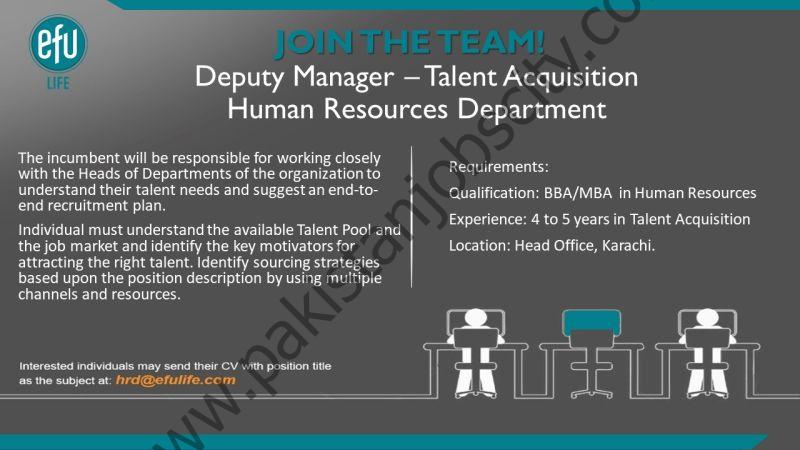 EFU Life Assurance Company Limited Jobs Deputy Manager Talent Acquisition 1