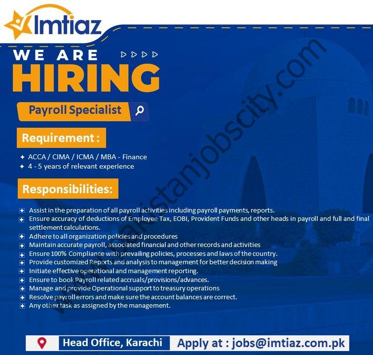 Imtiaz Super Market Jobs Payroll Specialist 1