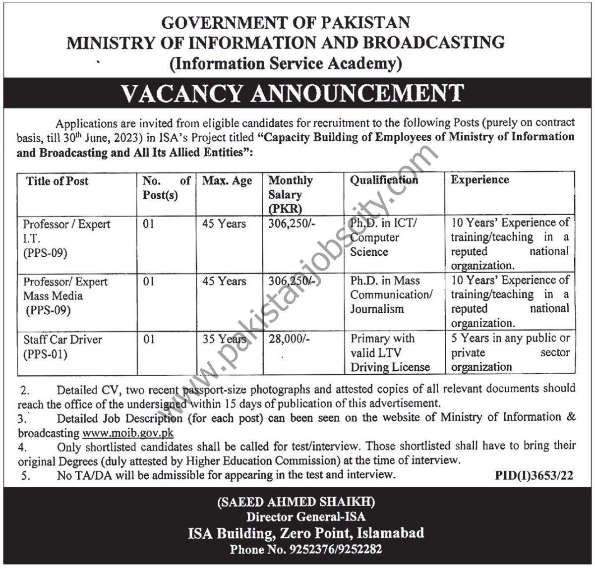 Ministry of Information & Broadcasting Jobs 11 December 2022 Express Tribune 01