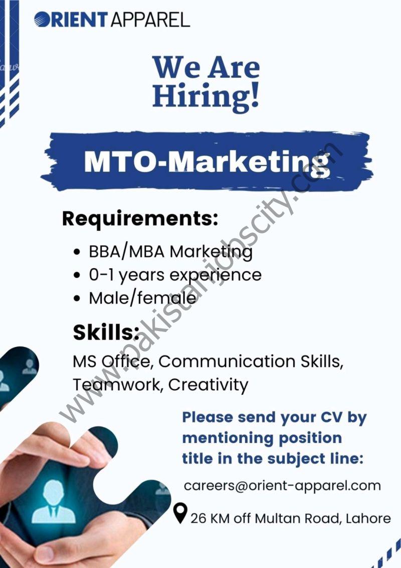 Orient Apparel Pvt Ltd Jobs MTO Marketing 1