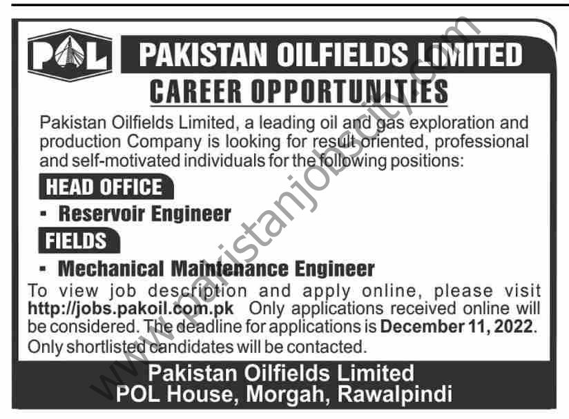 Pakista2 1n Oilfields Ltd POL Jobs December 202