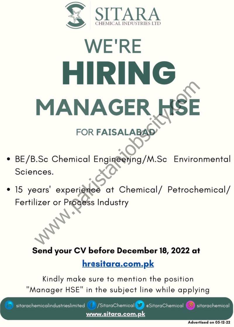 Sitara Chemical Industries Limited Jobs Manager HSE 1