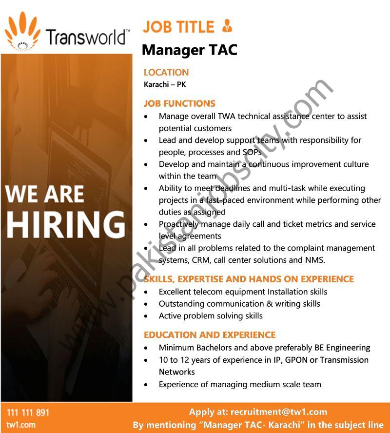 Transworld Associates Jobs Manager TAC  1