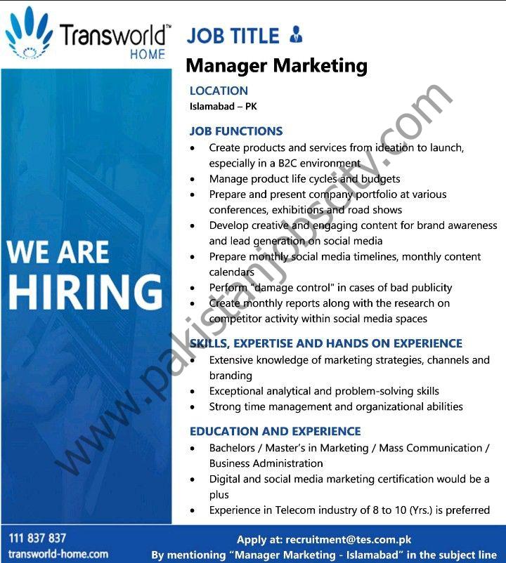 Transworld Home Jobs Manager Marketing 1