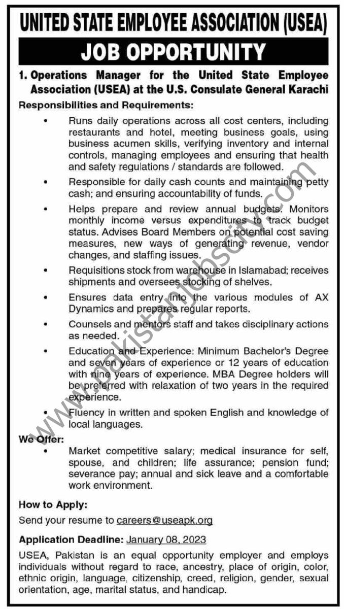 United State Employee Association USEA Jobs Operations Manager 1