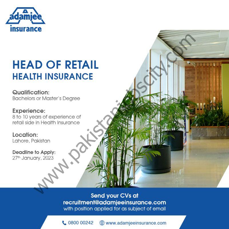 Adamjee Life Insurance Company Limited Jobs Head of Retail Health Insurance 1