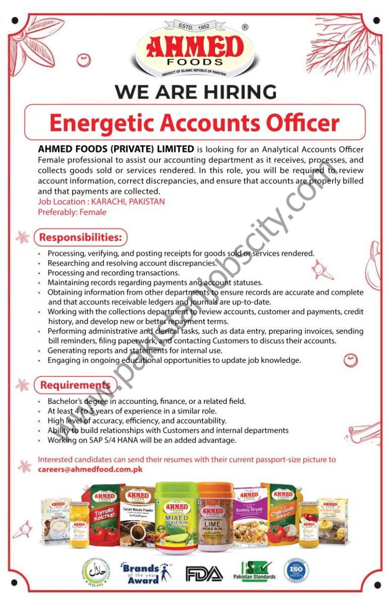 Ahmed Foods Pvt Ltd Jobs Accounts Officer 1