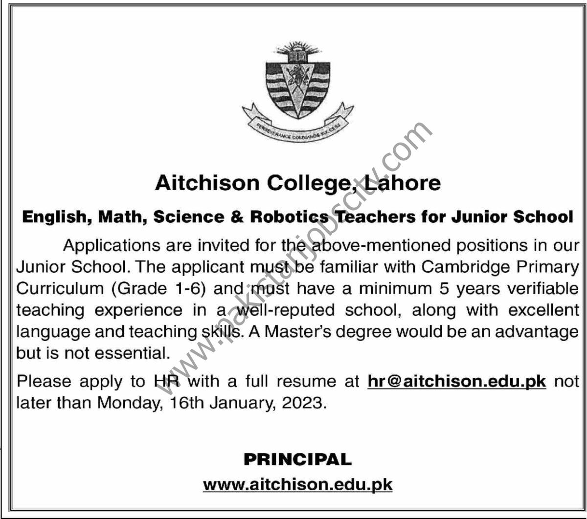 Aitchison College Lahore Jobs 08 January 2023 Dawn 1