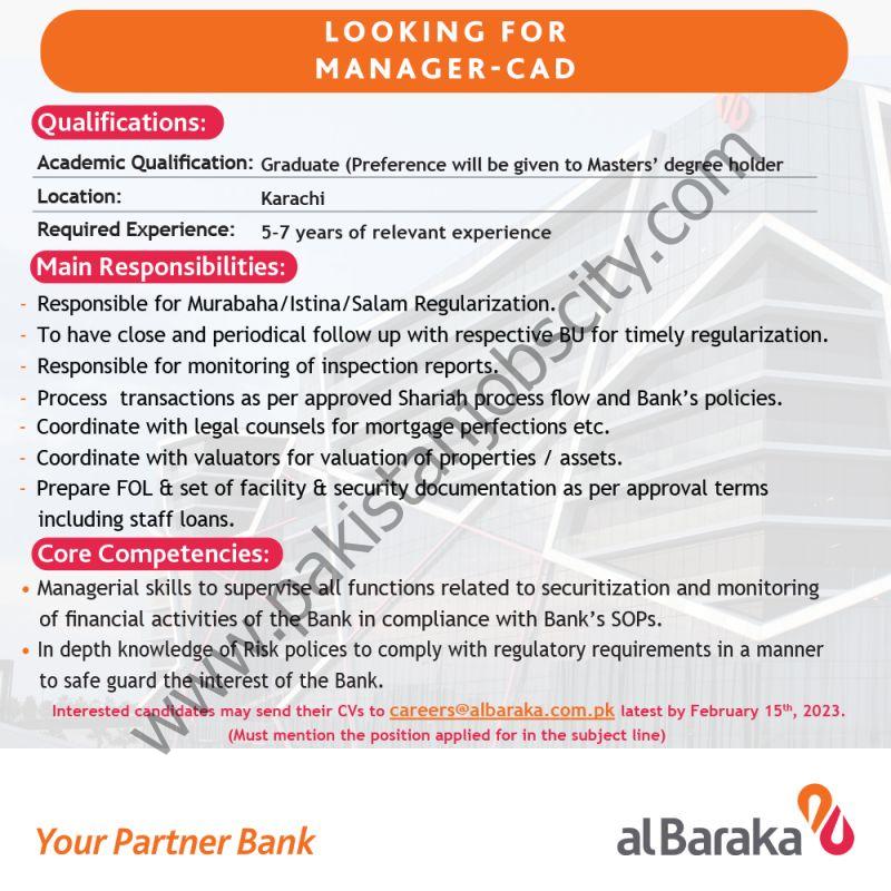 Albaraka Bank Pakistan Limited Jobs Manager CAD 1