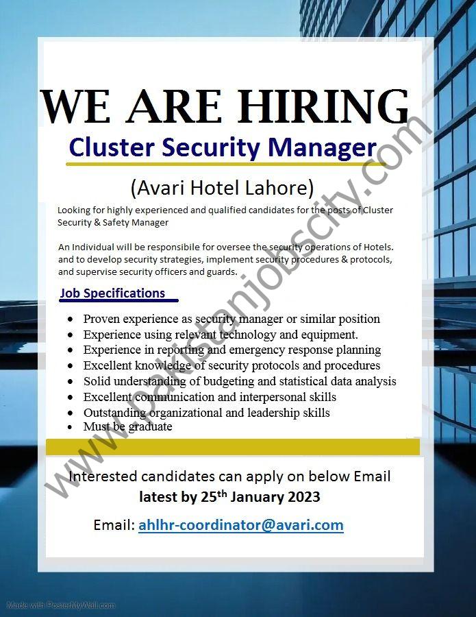 Avari Hotel Jobs Cluster Manager Security 1