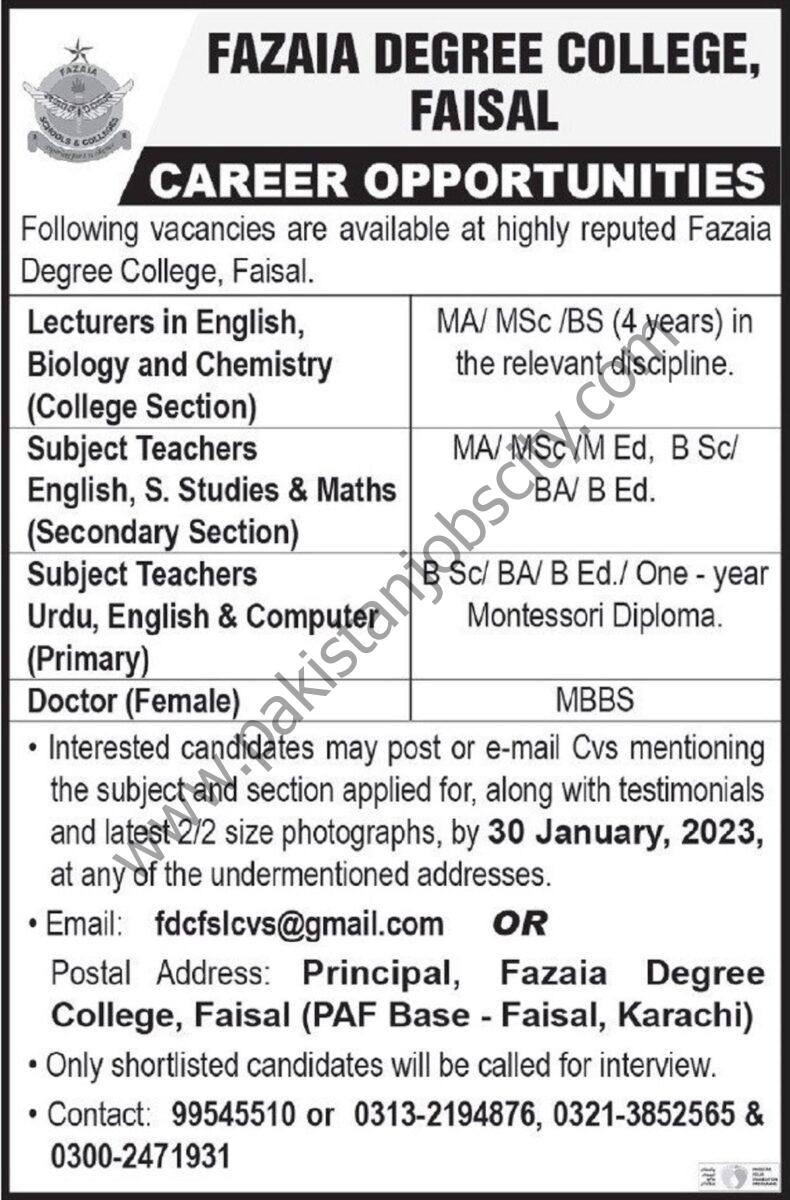 Fazaia Degree College Faisal Jobs 22 January 2023 Express Tribune 1