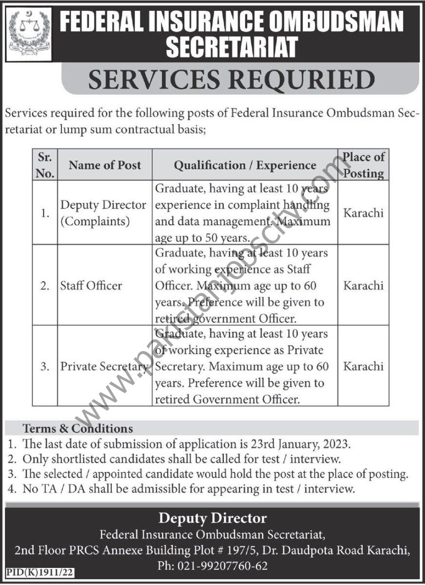 Federal Insurance Ombudsman Secretariat Jobs 08 January 2023 Express Tribune 1
