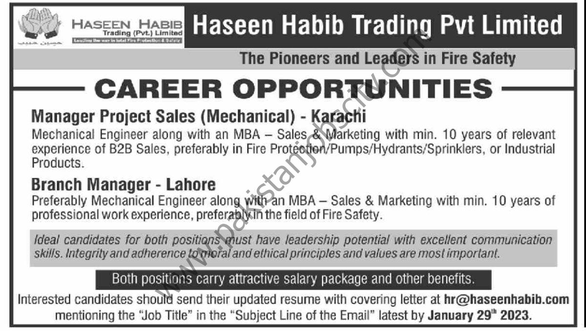 Haseen Habib Trading Pvt Ltd Jobs 22 January 2023 Dawn 1