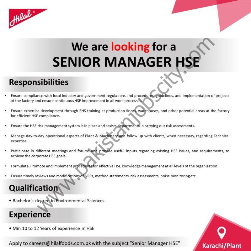 Hilal Foods Pvt Ltd Jobs Senior Manager HSE 1
