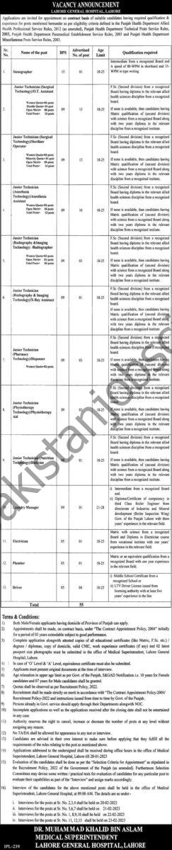 Lahore General Hospital Lahore Jobs 08 January 2023 Express 1