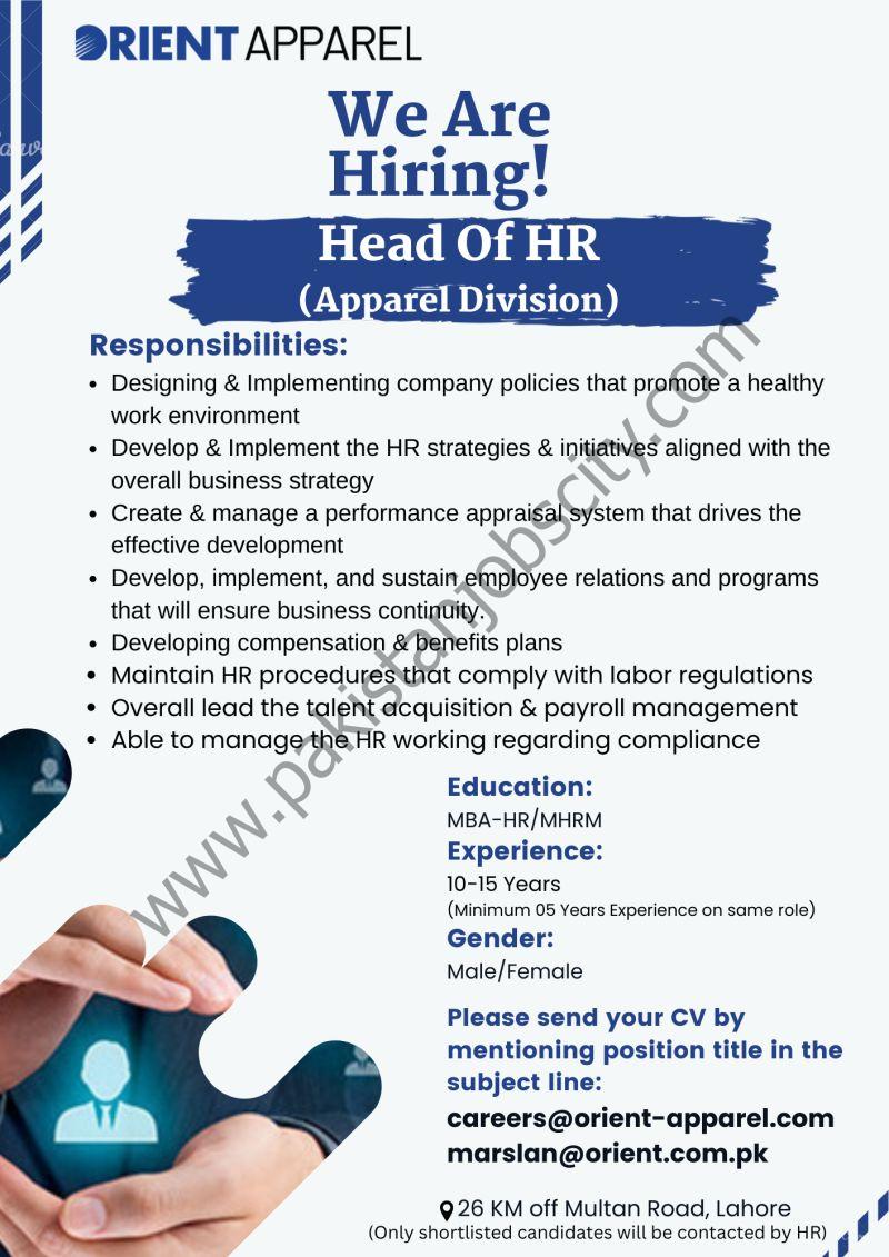 Orient Apparel Jobs Head of HR 1