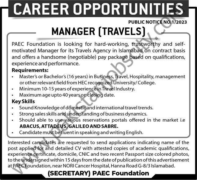 PAEC Foundation Jobs 08 January 2023 Express 1