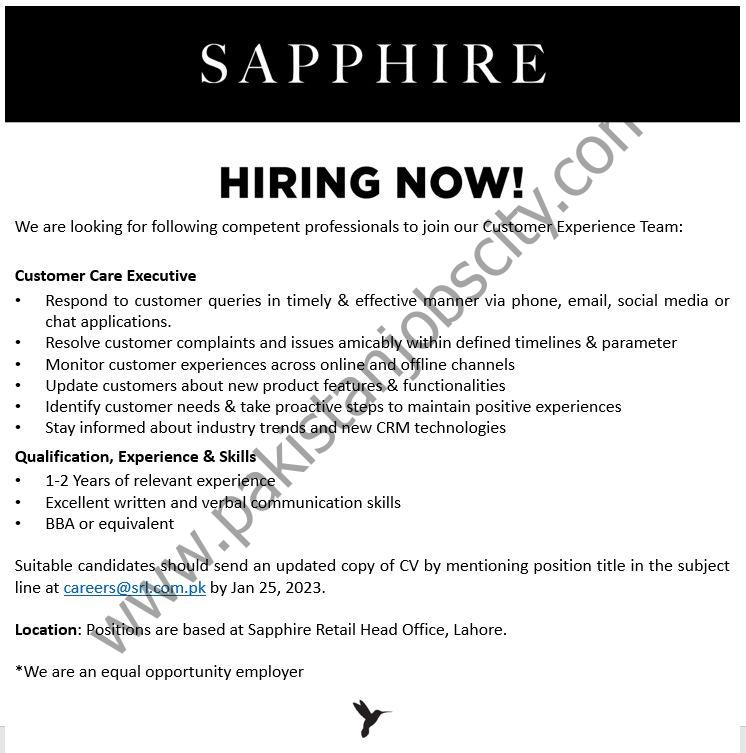 Sapphire Retail Limited SRL Jobs Customer Care Executive 1