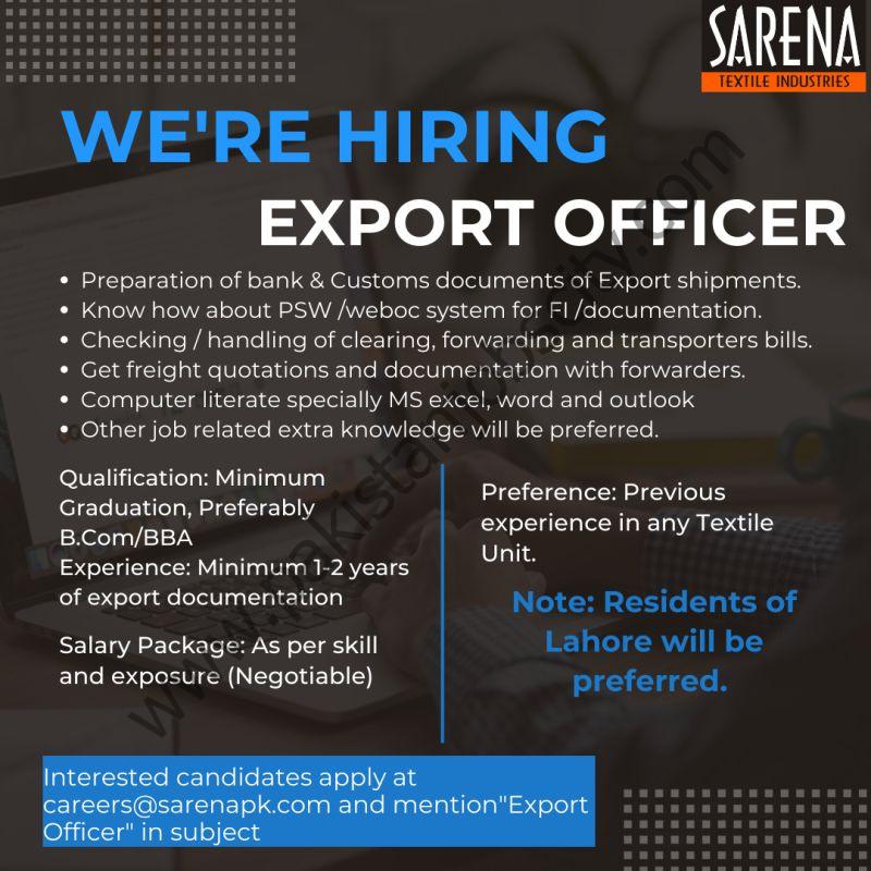 Sarena Textile Industries Jobs Export Officer 1