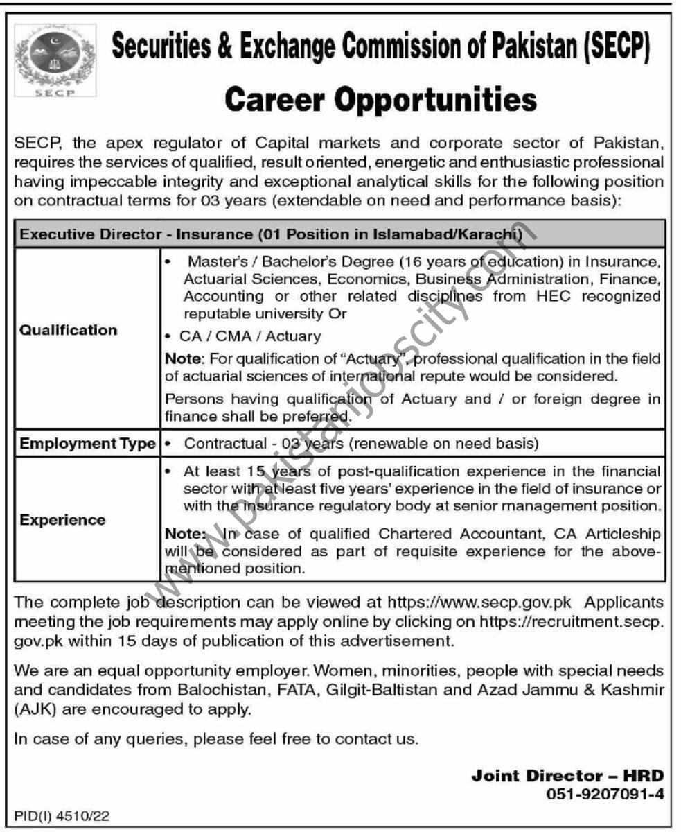 Securities & Exchange Commission SECP Jobs 22 January 2023 Express Tribune 1
