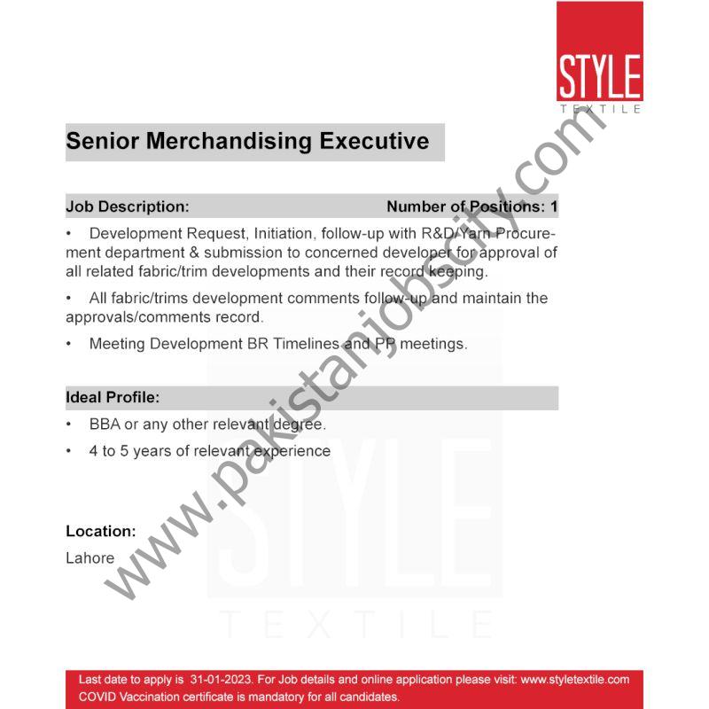Style Textile Pvt Ltd Jobs Senior Merchandising Executive 1