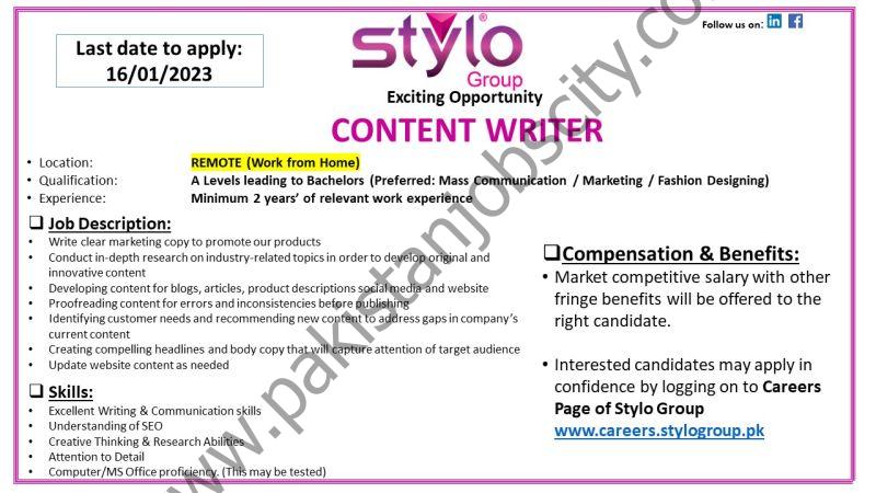 Stylo Pvt Ltd Jobs Content Writer 1