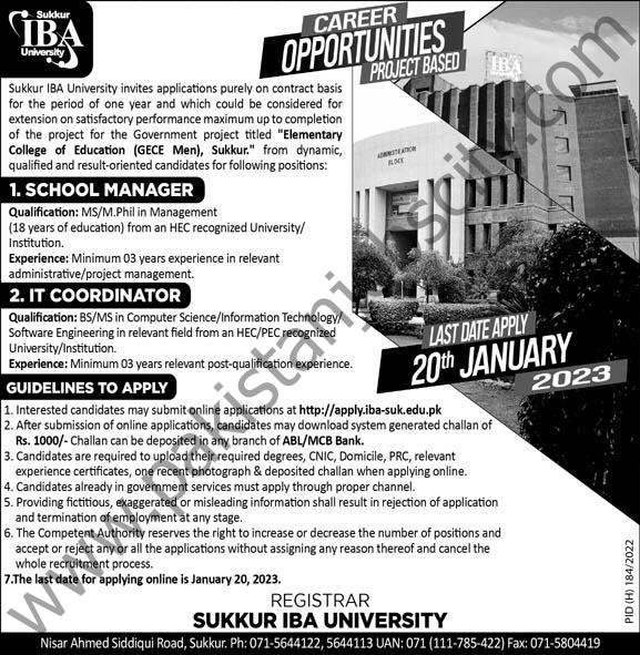 Sukkur IBA University Jobs 08 January 2023 Express 1