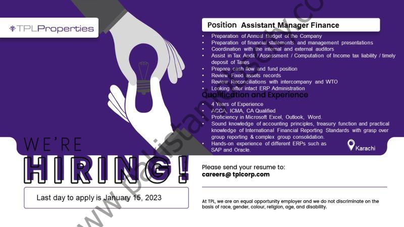 TPL Properties Jobs Assistant Manager Finance 1