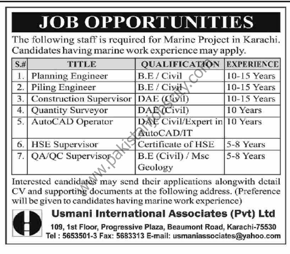 Usmani International Associates Pvt Ltd Jobs 15 January 2023 Dawn 1