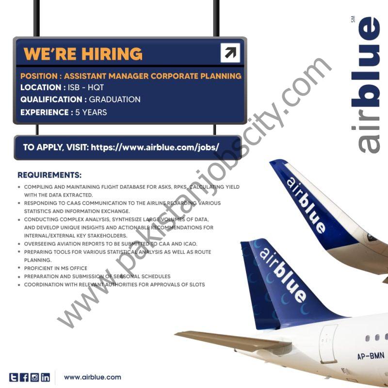 AirBlue Pakistan Jobs Assistant Manager Corporate Planning 1