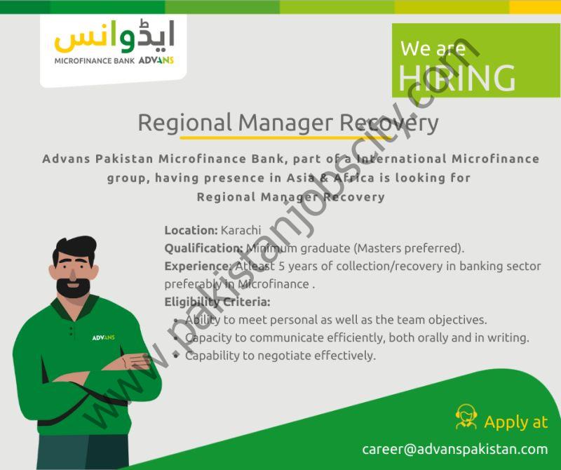 ADVANS Microfinance Pakistan Bank Limited Jobs Regional Manager Recovery 1
