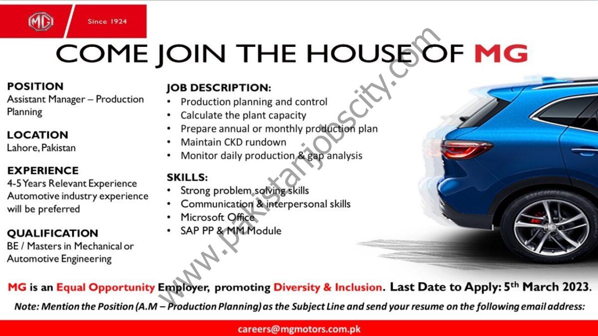 MG Motors Jobs Assistant Manager Production Planning 1