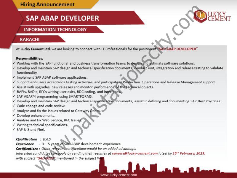 Lucky Cement Limited Jobs SAP ABAP Developer 1