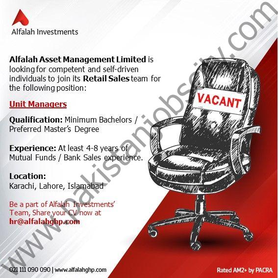 Alfalah Asset Management Limited Jobs Unit Managers 1
