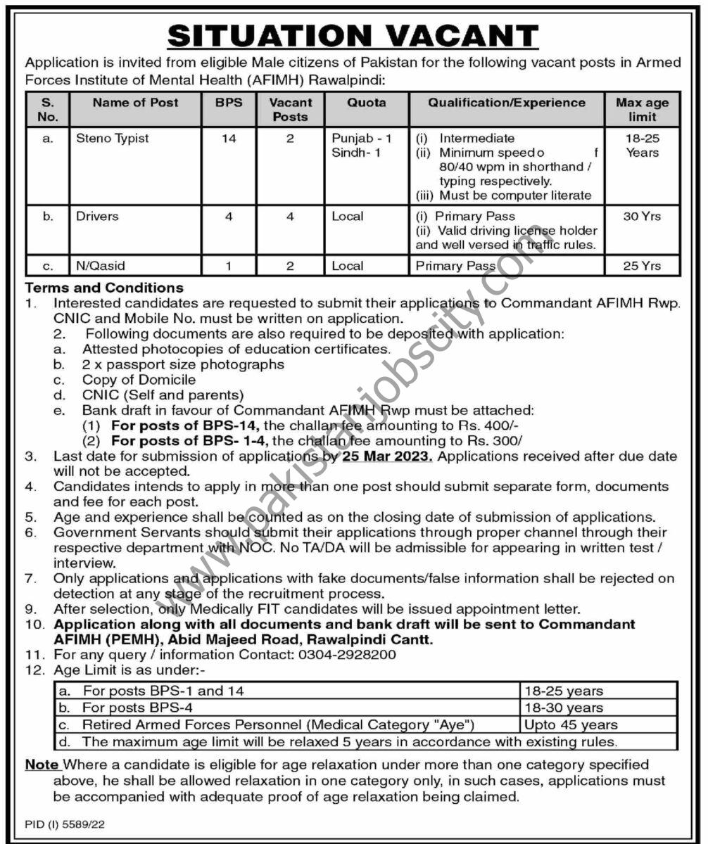 Armed Force Institute of Mental Health Jobs 12 March 2023 Dawn 1