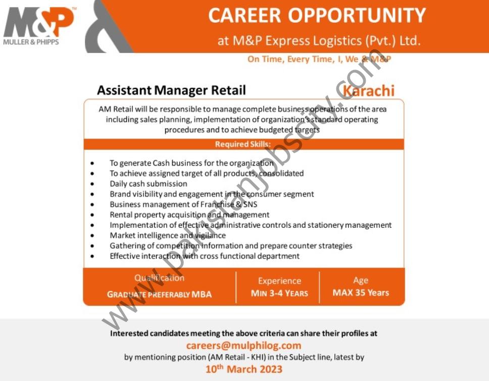 M&P Express Logistics Pvt Ltd Jobs Assistant Manager Retail 1