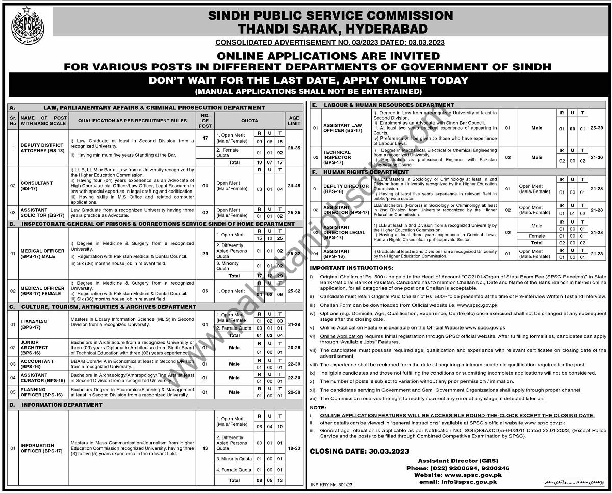 Sindh Public Service Commission SPSC Jobs 05 March 2023 Dawn 1