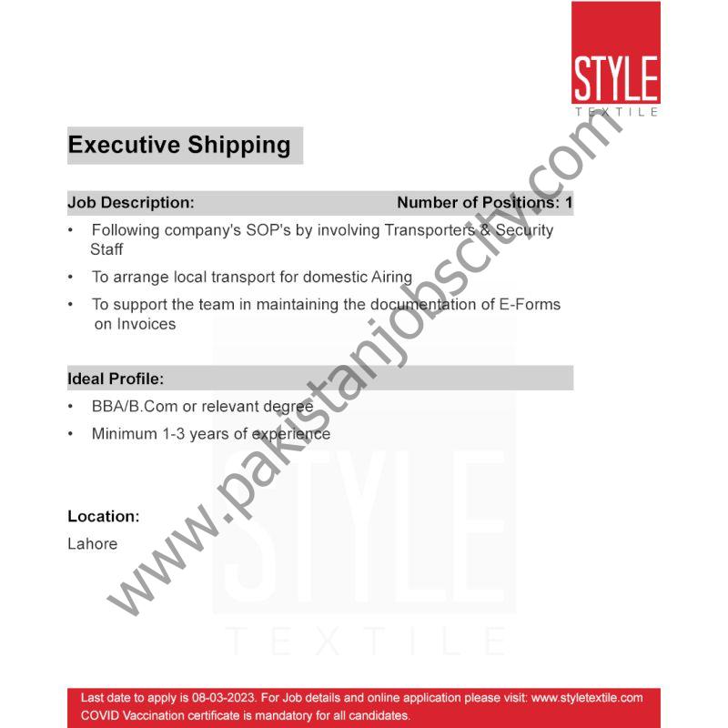 Style Textile Pvt Ltd Jobs Executive Shipping 1
